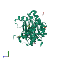 PDB entry 5ap7 coloured by chain, side view.