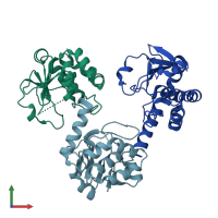 PDB entry 5ap8 coloured by chain, front view.