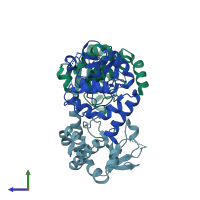 PDB entry 5ap8 coloured by chain, side view.