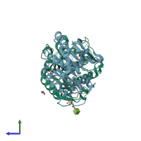 PDB entry 5ap9 coloured by chain, side view.
