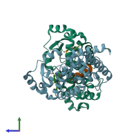 PDB entry 5apk coloured by chain, side view.