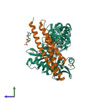 PDB entry 5aqk coloured by chain, side view.