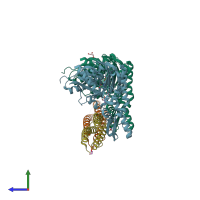 PDB entry 5aqm coloured by chain, side view.