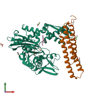 PDB entry 5aqu coloured by chain, front view.