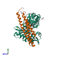 PDB entry 5aqv coloured by chain, side view.