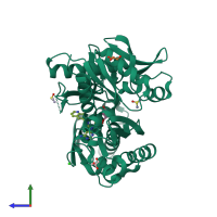 PDB entry 5ar0 coloured by chain, side view.