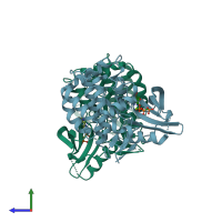 PDB entry 5ar3 coloured by chain, side view.