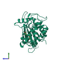 PDB entry 5av0 coloured by chain, side view.