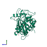 PDB entry 5av1 coloured by chain, side view.