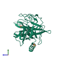 PDB entry 5avd coloured by chain, side view.