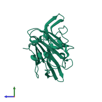 PDB entry 5avg coloured by chain, side view.