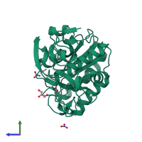 PDB entry 5avk coloured by chain, side view.