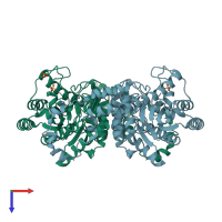 PDB entry 5avn coloured by chain, top view.