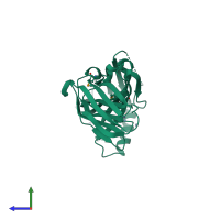 PDB entry 5awr coloured by chain, side view.