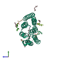 PDB entry 5ax0 coloured by chain, side view.