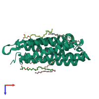 PDB entry 5ax0 coloured by chain, top view.