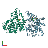 PDB entry 5axp coloured by chain, front view.