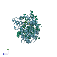 PDB entry 5axp coloured by chain, side view.