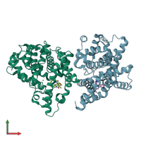 PDB entry 5axq coloured by chain, front view.