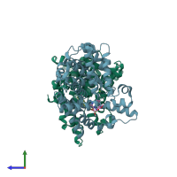 PDB entry 5axq coloured by chain, side view.