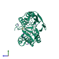 PDB entry 5axr coloured by chain, side view.