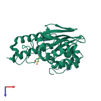 PDB entry 5axr coloured by chain, top view.