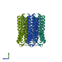 PDB entry 5azd coloured by chain, side view.