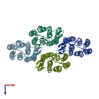 PDB entry 5azd coloured by chain, top view.