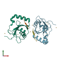 PDB entry 5azg coloured by chain, front view.