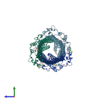 PDB entry 5azp coloured by chain, side view.
