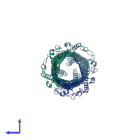 PDB entry 5azs coloured by chain, side view.
