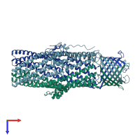 PDB entry 5azs coloured by chain, top view.