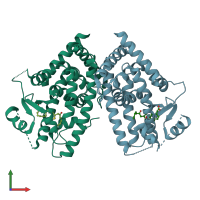 PDB entry 5azv coloured by chain, front view.