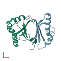 PDB entry 5b0e coloured by chain, front view.