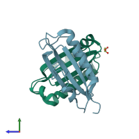 PDB entry 5b0e coloured by chain, side view.