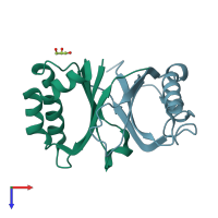 PDB entry 5b0e coloured by chain, top view.