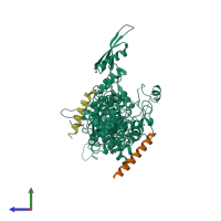 PDB entry 5b16 coloured by chain, side view.