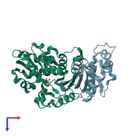 PDB entry 5b19 coloured by chain, top view.