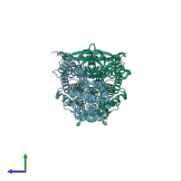PDB entry 5b1q coloured by chain, side view.