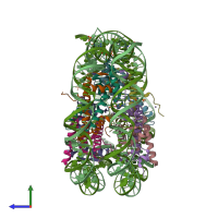 PDB entry 5b2j coloured by chain, side view.