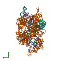 PDB entry 5b2t coloured by chain, side view.
