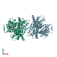 PDB entry 5b2x coloured by chain, front view.