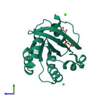 PDB entry 5b2z coloured by chain, side view.