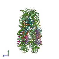 PDB entry 5b33 coloured by chain, side view.