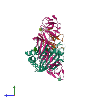 PDB entry 5b38 coloured by chain, side view.