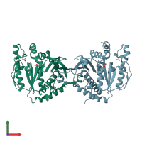 PDB entry 5b3f coloured by chain, front view.