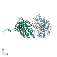 PDB entry 5b3w coloured by chain, front view.