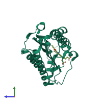 PDB entry 5b4j coloured by chain, side view.