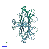 PDB entry 5b4n coloured by chain, side view.