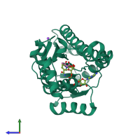 PDB entry 5b4t coloured by chain, side view.